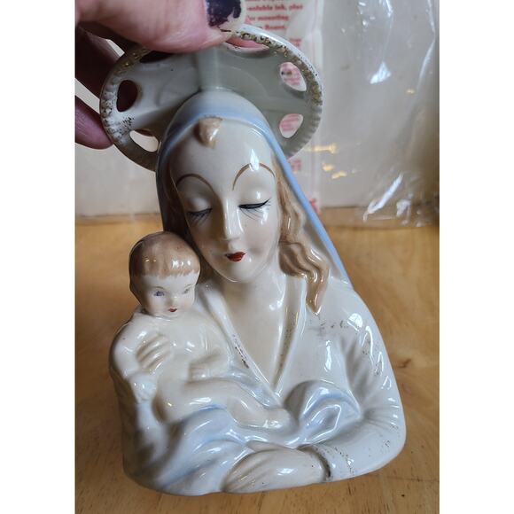 Mother Mary and baby Jesus Planter pen holder vintage religious Decor gothic - Picture 5 of 8